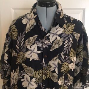 Silk Icon Hawaiian Tropical Men’s Shirt Short Sleeves Black Cream Ivory Green …